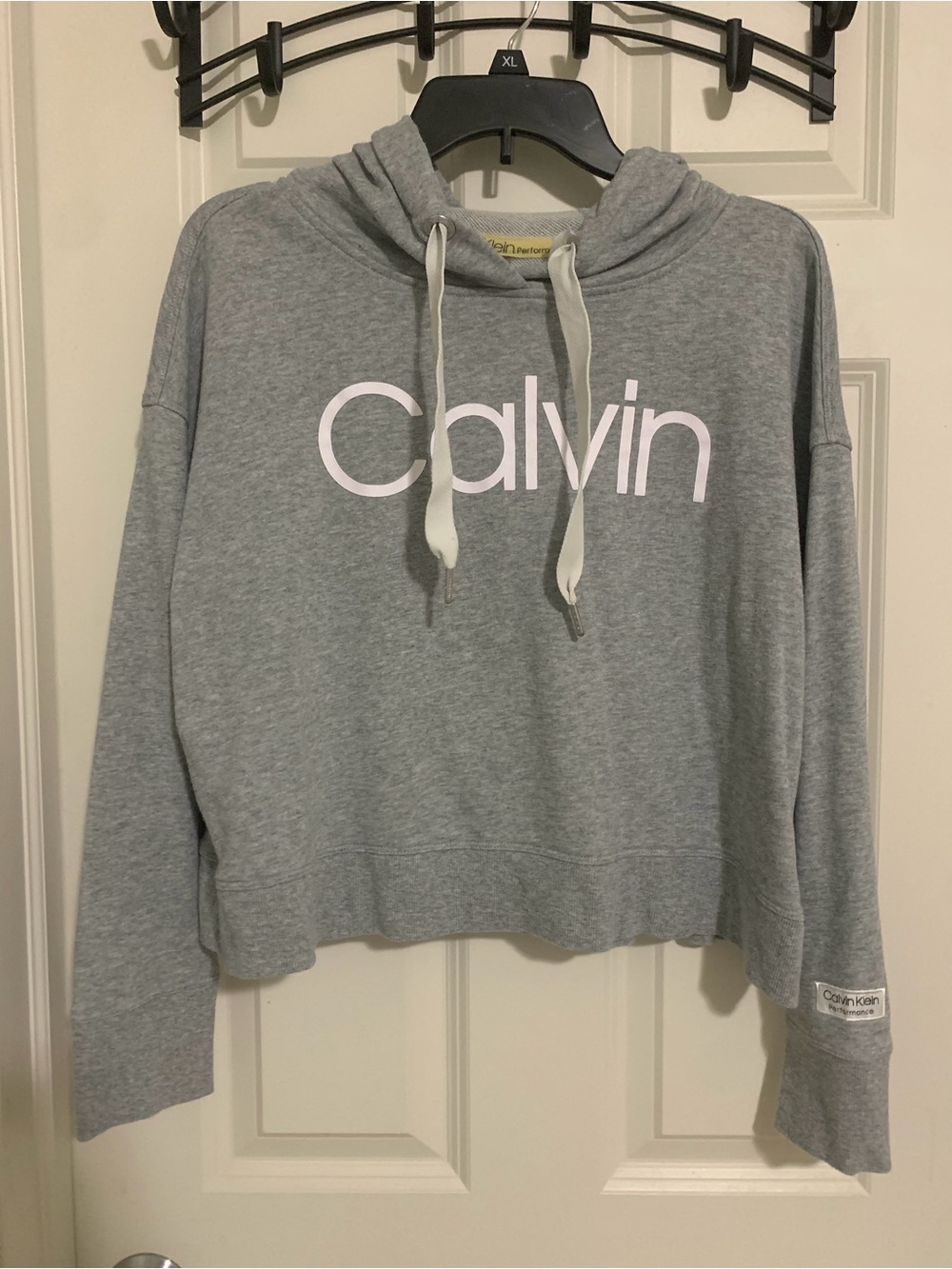 Calvin Klein Light Gray Logo Cropped Hoodie